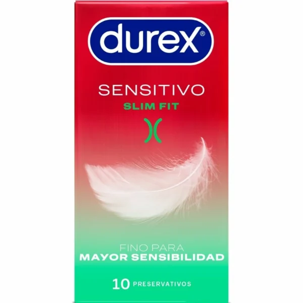 Durex Sensitivo Slim Fit prezervatyvai, anatominiai, 52,5 mm, 10 vnt.