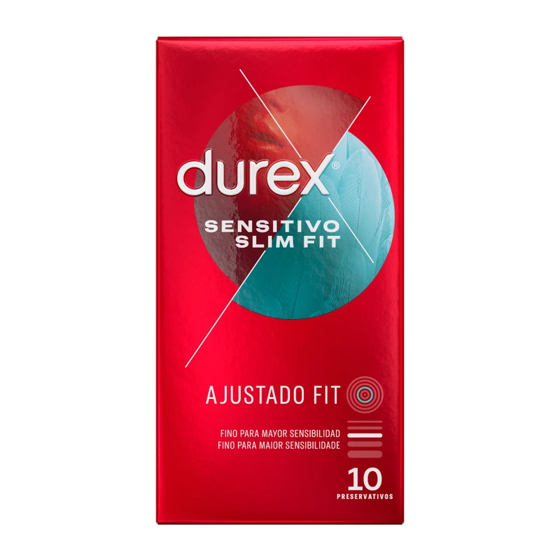 Durex Sensitivo Slim Fit prezervatyvai, anatominiai, 52,5 mm, 10 vnt.