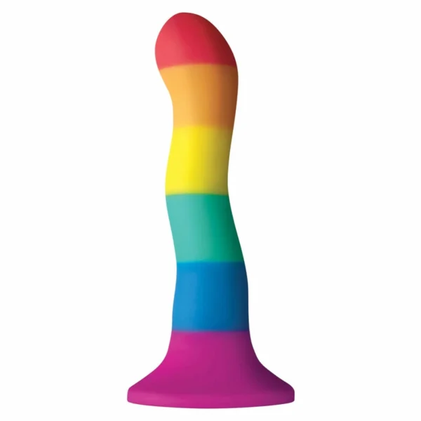 Pride Colours Wave silikoninis dildo su siurbtuku, vaivorykštės spalvų, 17 cm