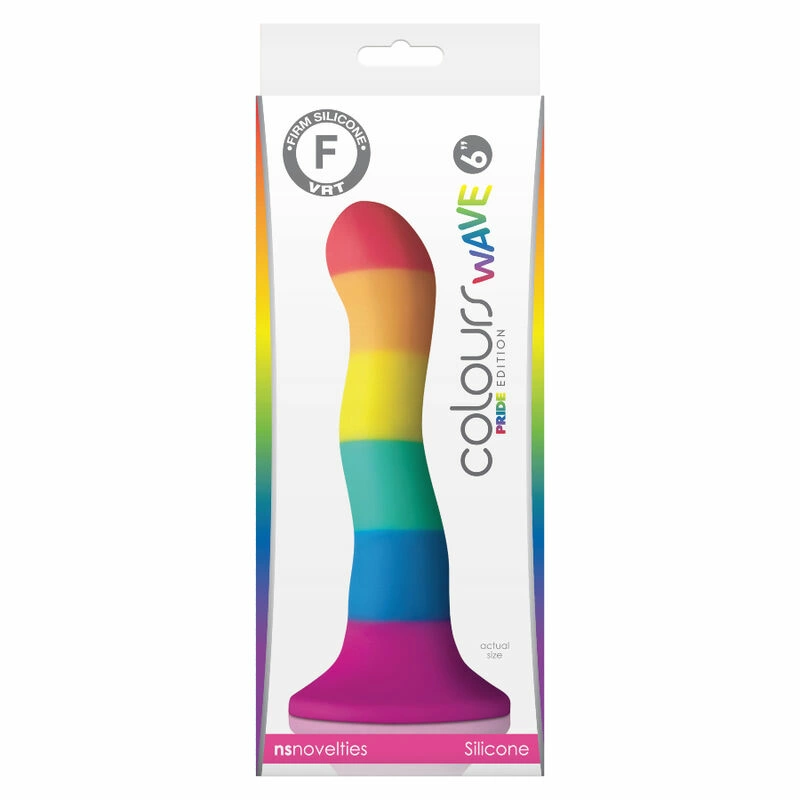 Pride Colours Wave silikoninis dildo su siurbtuku, vaivorykštės spalvų, 17 cm
