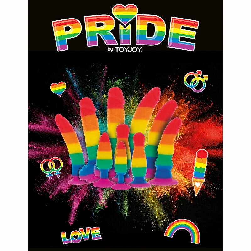 Pride Colours Wave silikoninis dildo su siurbtuku, vaivorykštės spalvų, 17 cm