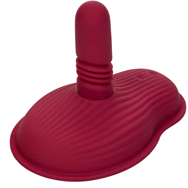 CalExotics Dual Rider vibratorius su stūmimo judesiu ir pulteliu, raudonas