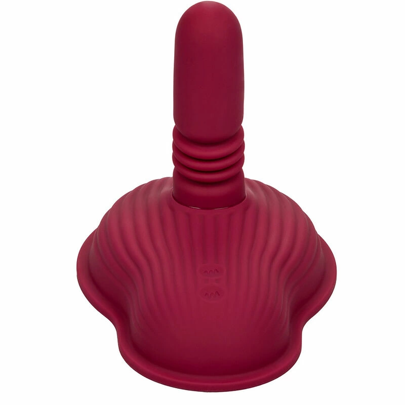 CalExotics Dual Rider vibratorius su stūmimo judesiu ir pulteliu, raudonas