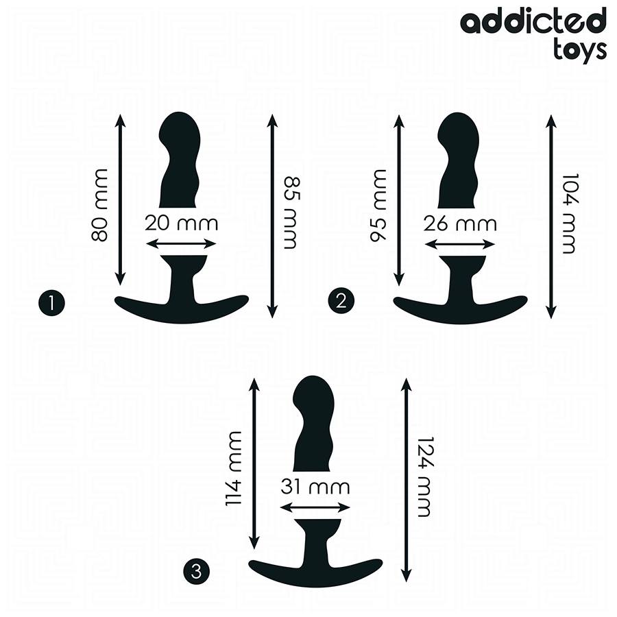 Addicted Toys Model 1 analinių kaiščių rinkinys iš silikono, 3 dydžiai