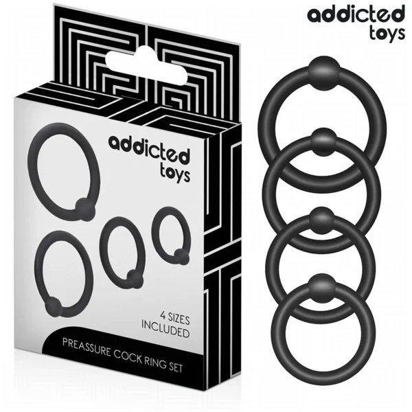 Addicted Toys silikoninių varpos žiedų rinkinys, 4 dydžiai, juodas