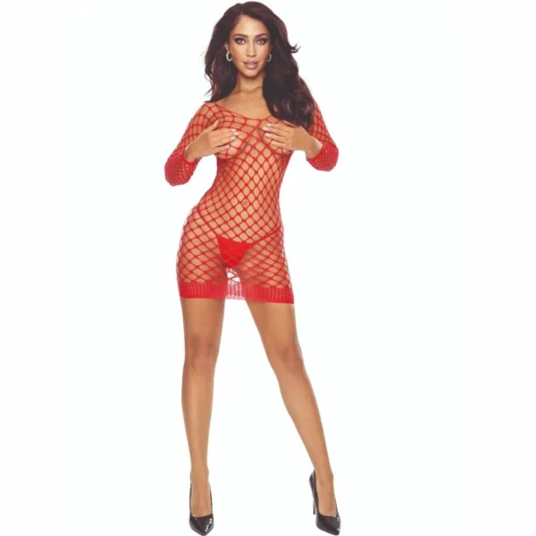 Passion BS108 raudonas tinklinis bodistokingas su atviru tarpkojiu