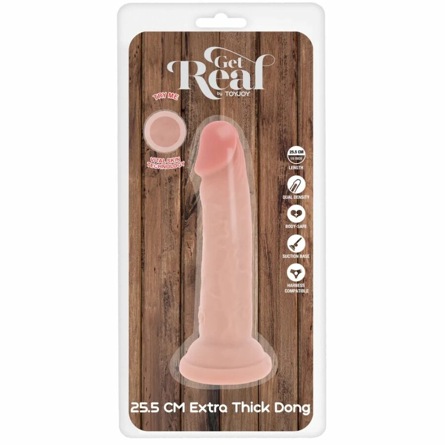 Get Real Deluxe dvigubo tankio dildo su siurbtuku, 25,5 cm, TPE