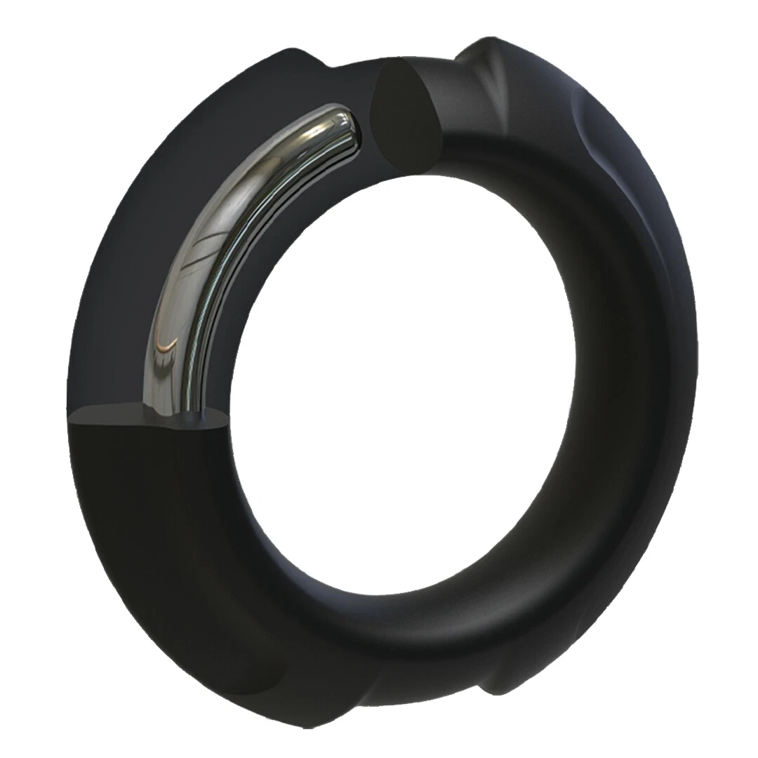 Doc Johnson Flexisteel varpos žiedas iš silikono ir nerūdijančio plieno, 43 mm, juodas
