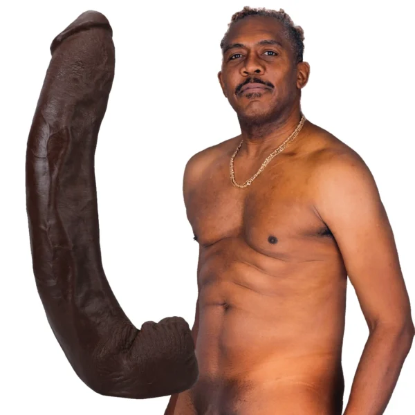 Doc Johnson Dredd XL ULTRASKYN realistiškas dildo su siurbtuku, 34 cm, šokoladinis