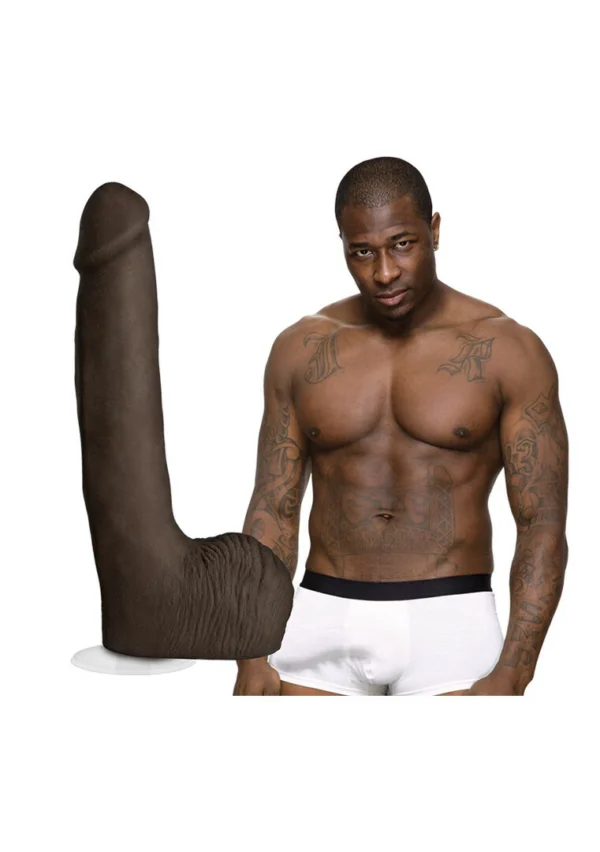 Doc Johnson Rob Piper 26 cm dildo iš ULTRASKYN su nuimamu siurbtuku, juodas