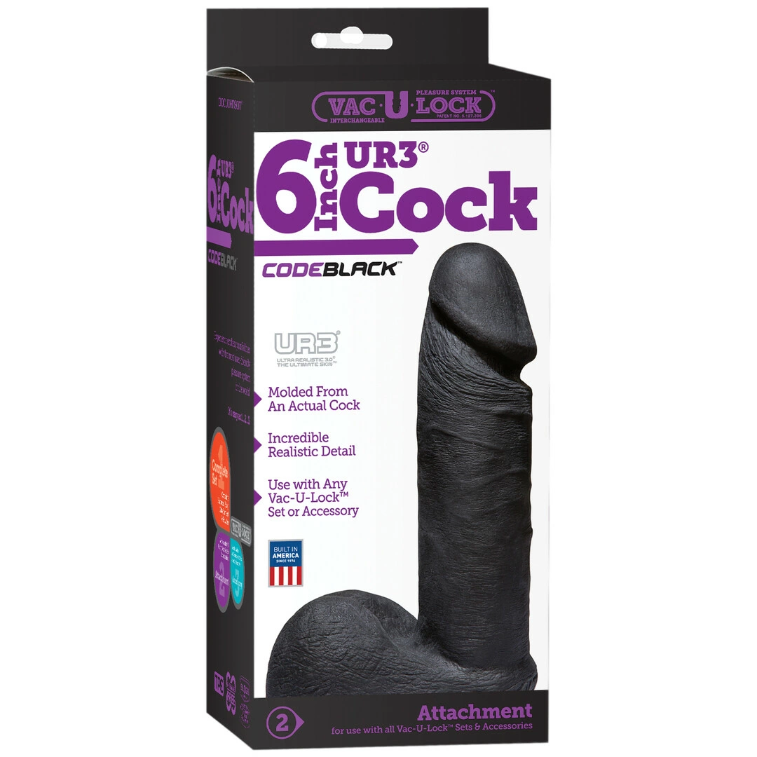 Doc Johnson Code Black Vac-U-Lock dildo priedas, ULTRASKYN, 15 cm, juodas