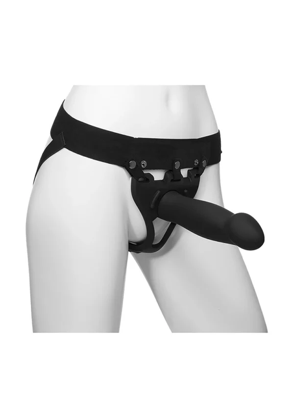 Doc Johnson Body Extensions Bold diržai su vibracija, pulteliu ir antgaliu, juodi
