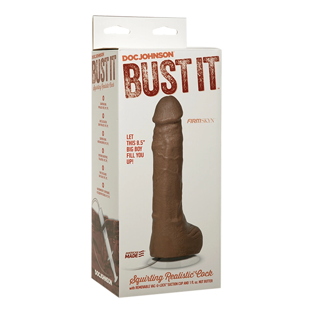 Doc Johnson Bust It 8.5” dildo su siurbtuku ir skysčio funkcija, baltas