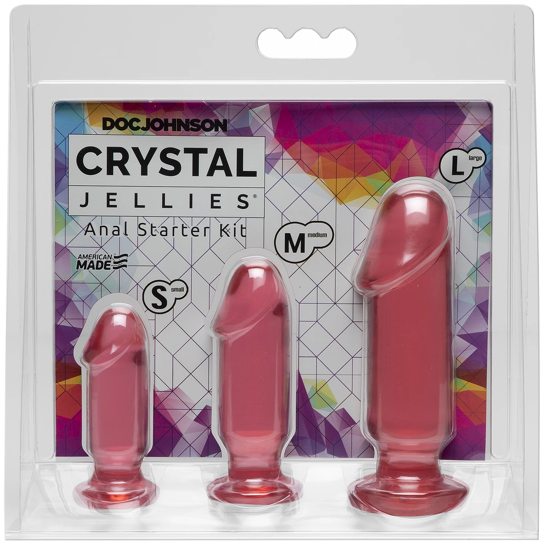 Doc Johnson Crystal Jellies 3 analinių kaiščių rinkinys, skaidrus