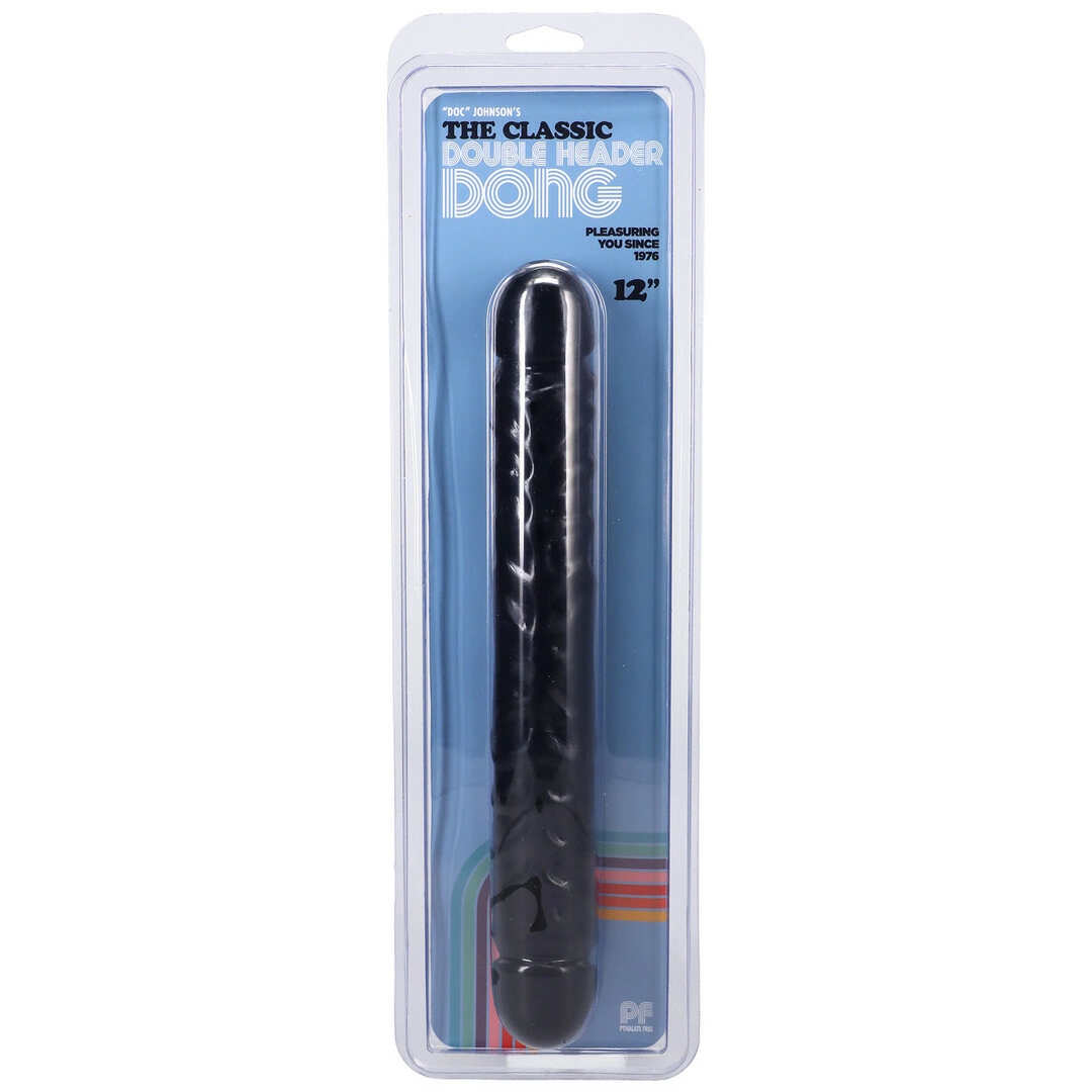 Doc Johnson Veined Double Header dvipusis lankstus dildo, PVC, 30 cm, juodas