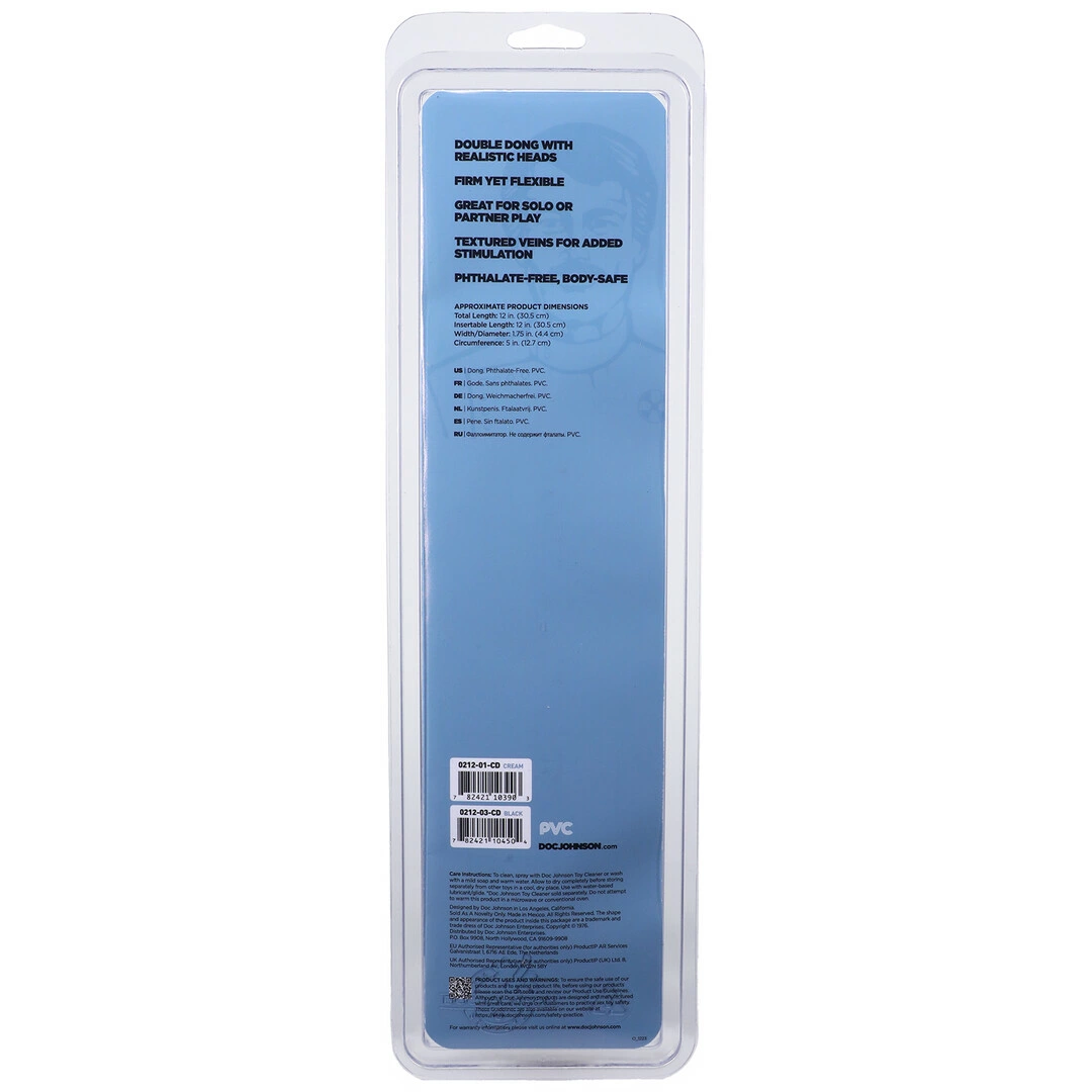 Doc Johnson Veined Double Header dvipusis lankstus dildo, PVC, 30 cm, juodas
