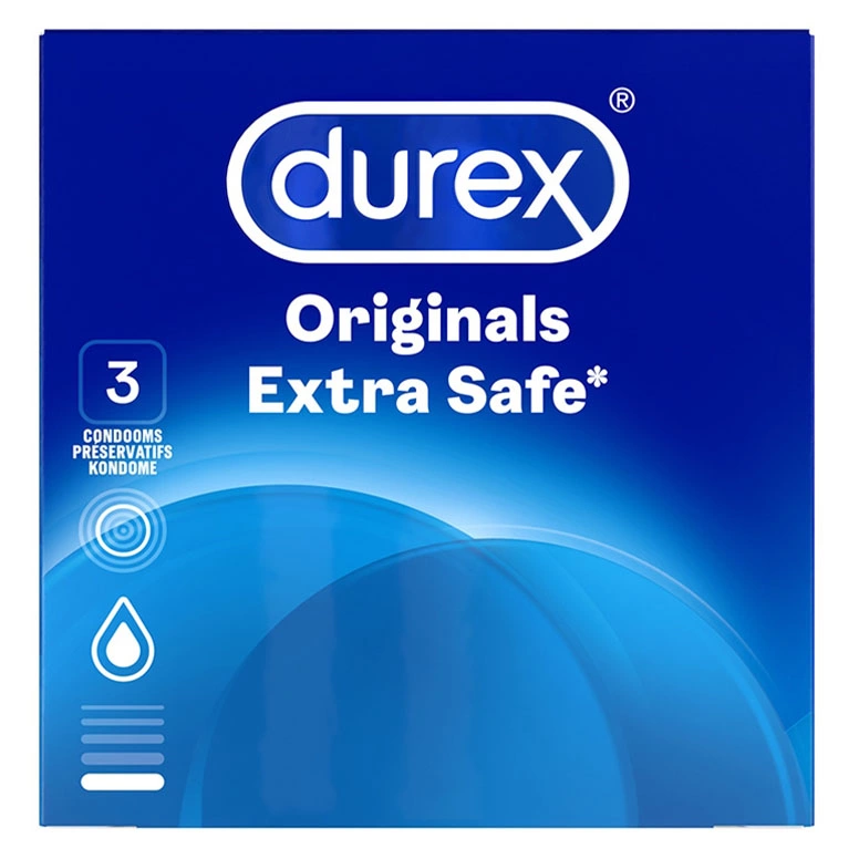 Durex Originals Extra Safe prezervatyvai, 3 vnt., plotis 56 mm