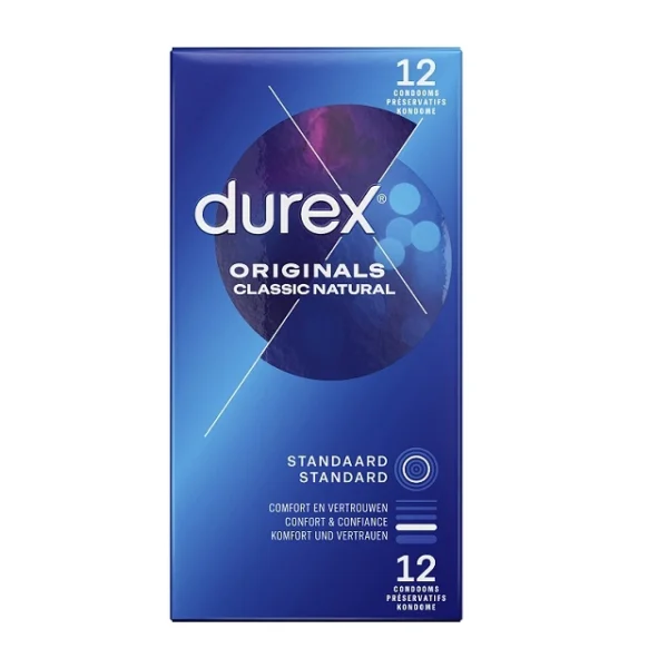 Durex Originals Classic Natural prezervatyvai, 54 mm, 12 vnt.