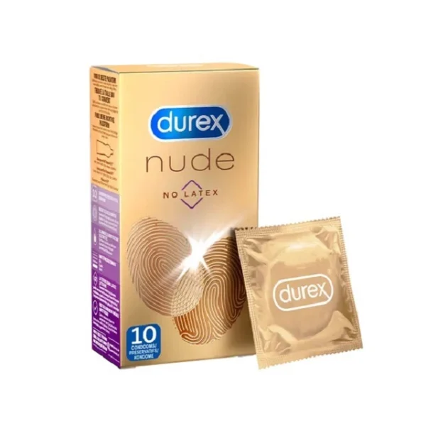 Durex Nude No Latex prezervatyvai be latekso, 10 vnt., 56 mm