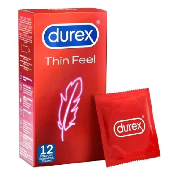 Durex Thin Feel ypač ploni lateksiniai prezervatyvai, 12 vnt.