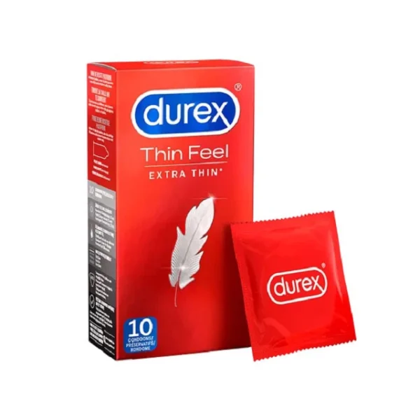 Durex Thin Feel Extra Thin ypač ploni lateksiniai prezervatyvai, 10 vnt., 56 mm
