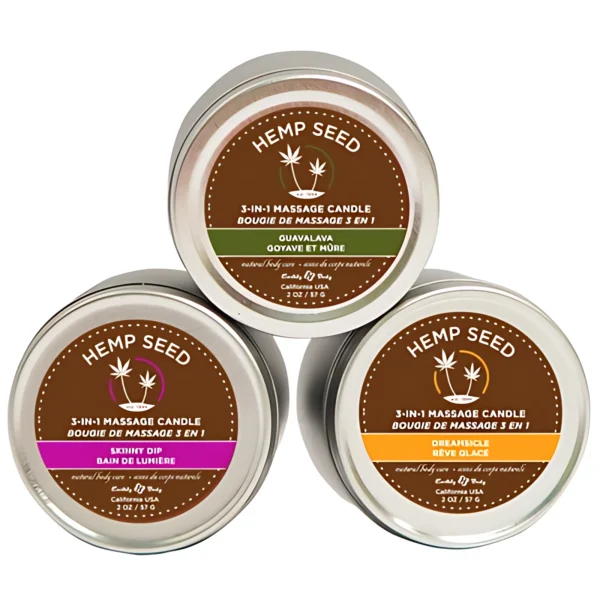 Earthly body masažo žvakių rinkinys Skinny Dip, Guavalava ir Dreamsicle, 3 x 57 g