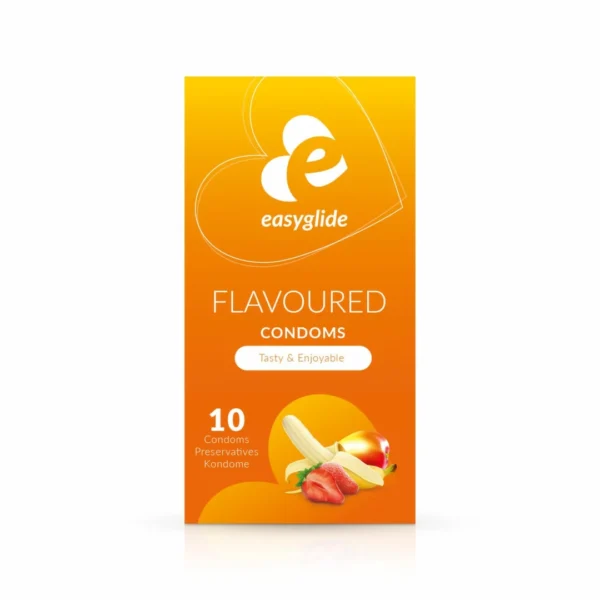 EasyGlide anatominės formos prezervatyvai su vaisių skoniais, 10 vnt.