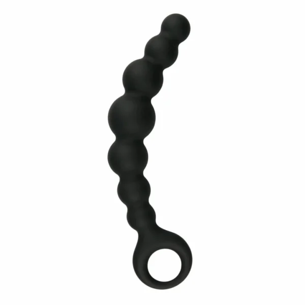 Easytoys Sinner Gear silikoninis analinis kaištis su karoliukais ir piršto kilpa, juodas