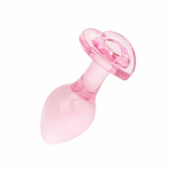 Easytoys Anal Collection stiklinis analinis kaištis su širdele, rožinis, 8,3 cm