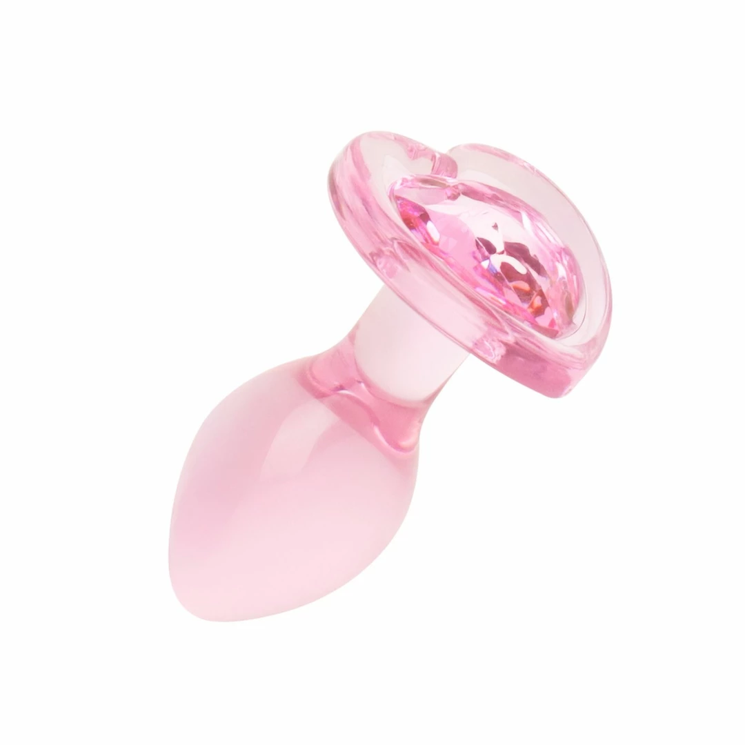 Easytoys Anal Collection mažas stiklinis analinis kaištis su širdele, rožinis, 7 cm