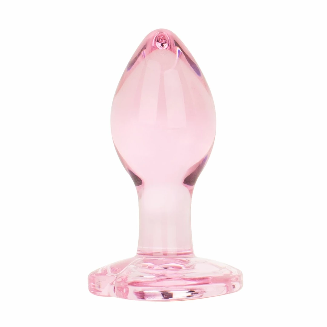 Easytoys Anal Collection mažas stiklinis analinis kaištis su širdele, rožinis, 7 cm