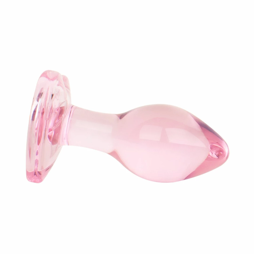 Easytoys Anal Collection mažas stiklinis analinis kaištis su širdele, rožinis, 7 cm