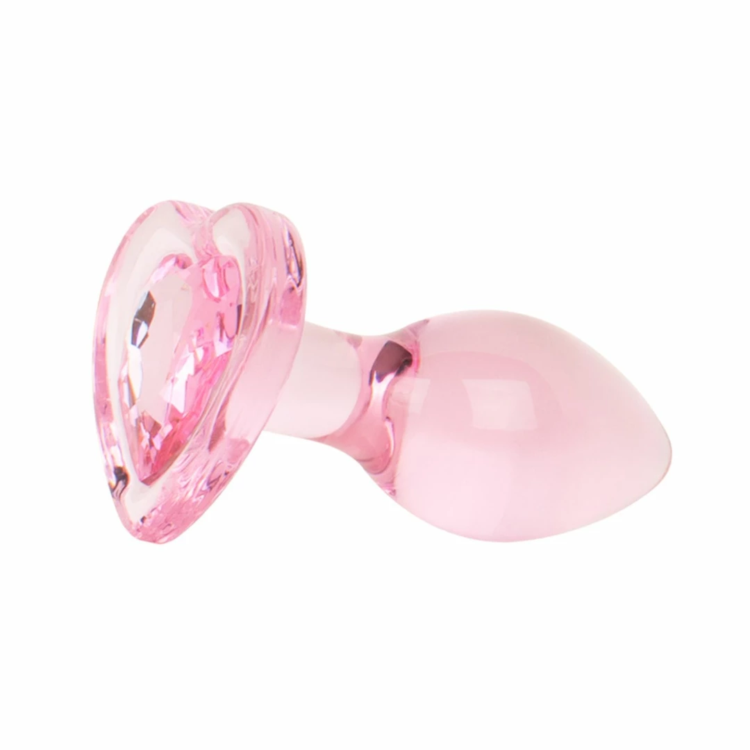 Easytoys Anal Collection mažas stiklinis analinis kaištis su širdele, rožinis, 7 cm