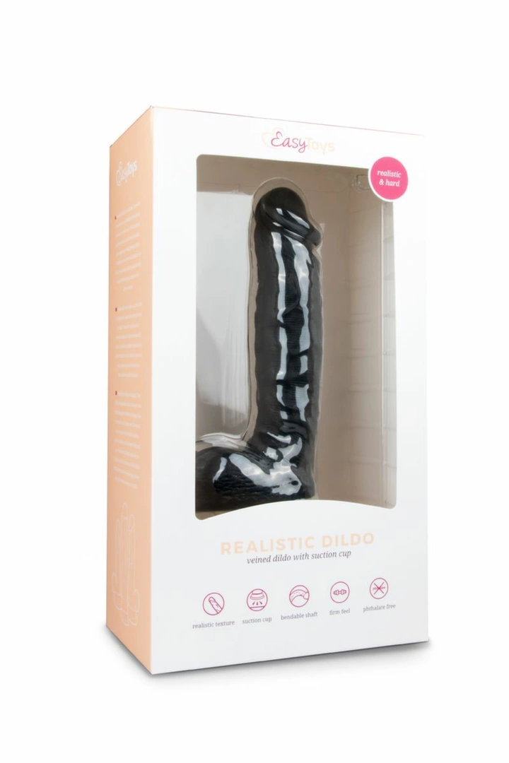 EasyToys realistiškas dildo su siurbtuku, 22,5 cm, juodas