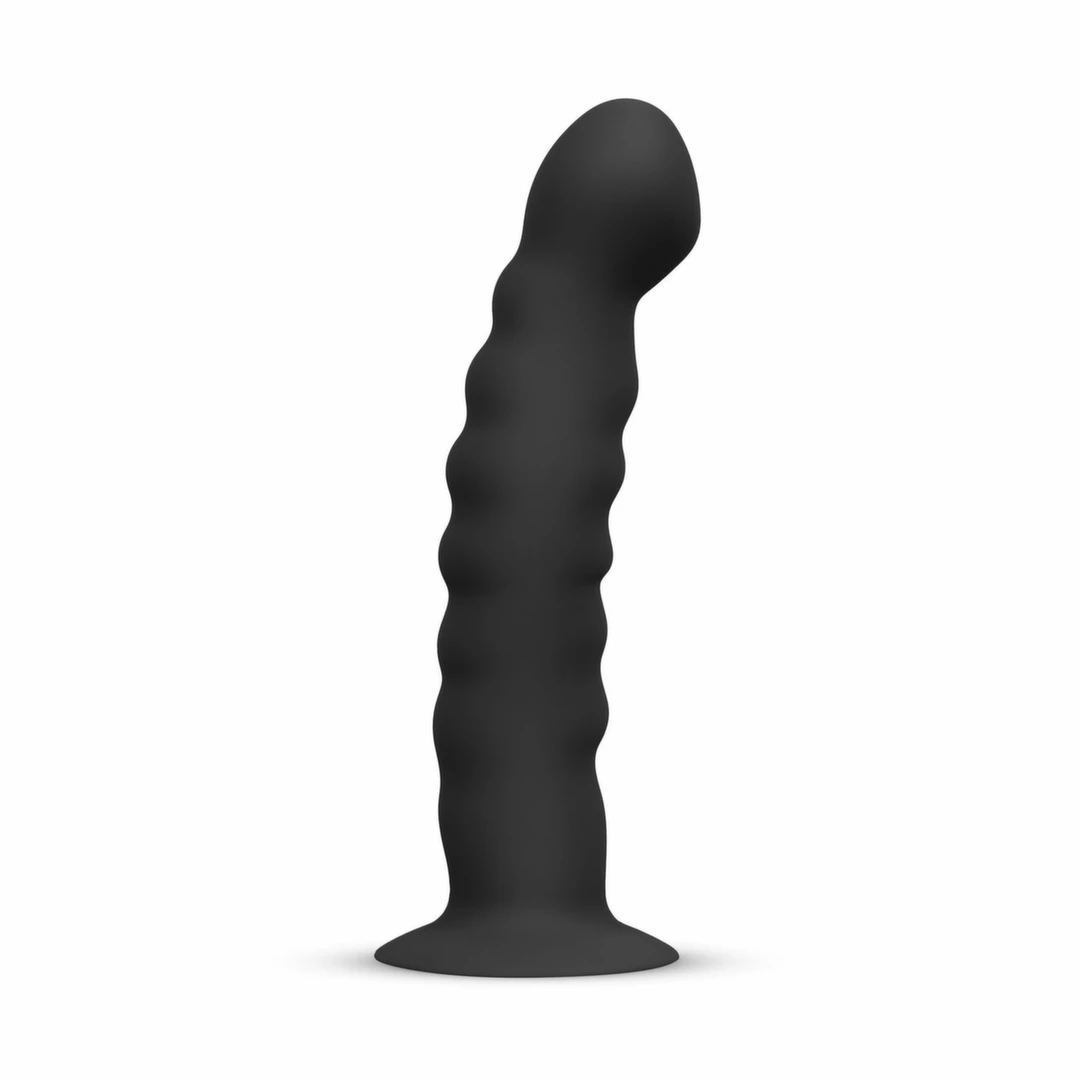 Easytoys strap-on su lenktu silikoniniu dildo ir reguliuojamais diržais, juodas