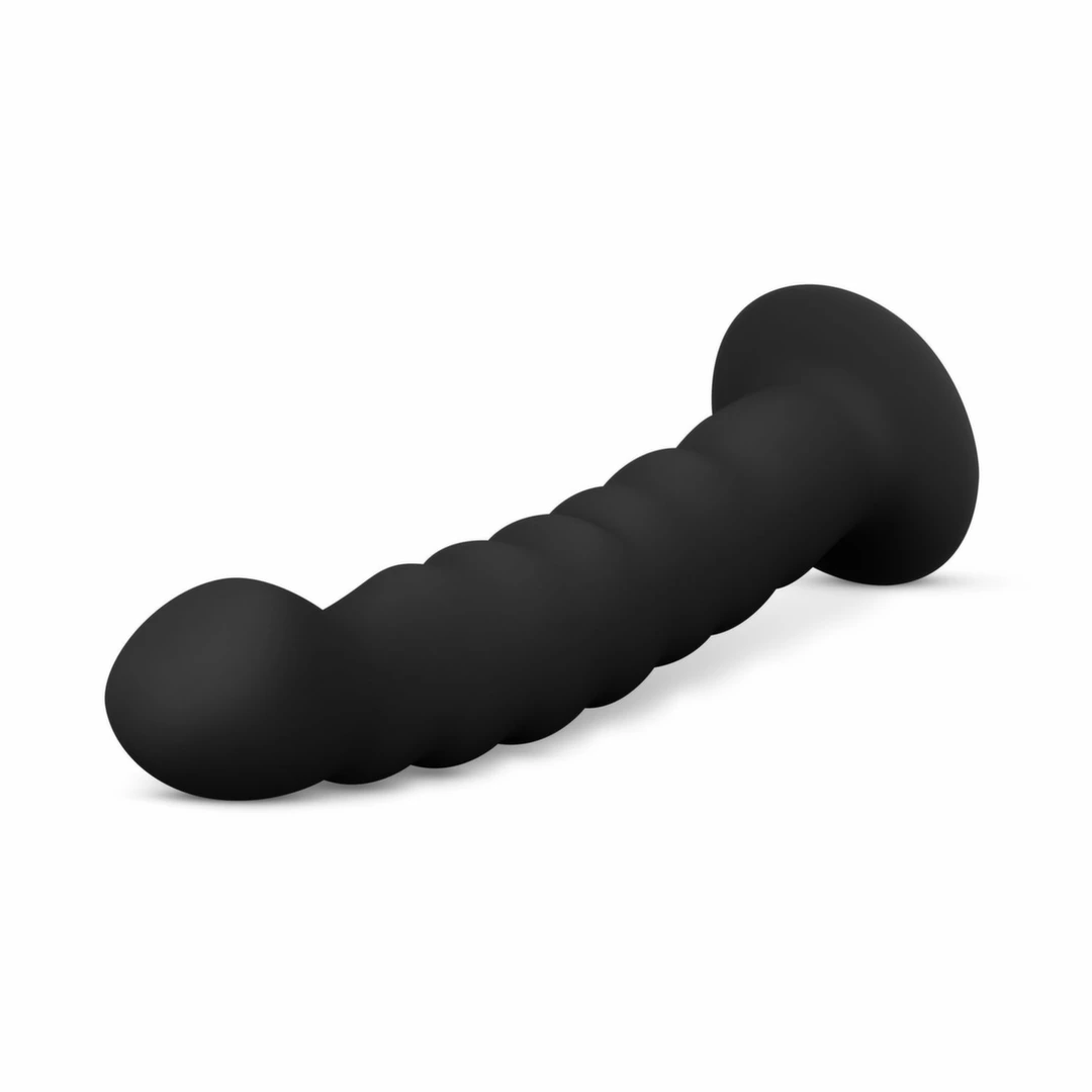 Easytoys strap-on su lenktu silikoniniu dildo ir reguliuojamais diržais, juodas