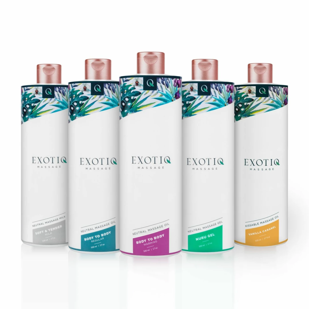 Exotiq Body To Body masažo aliejus su dozatoriumi, 500 ml
