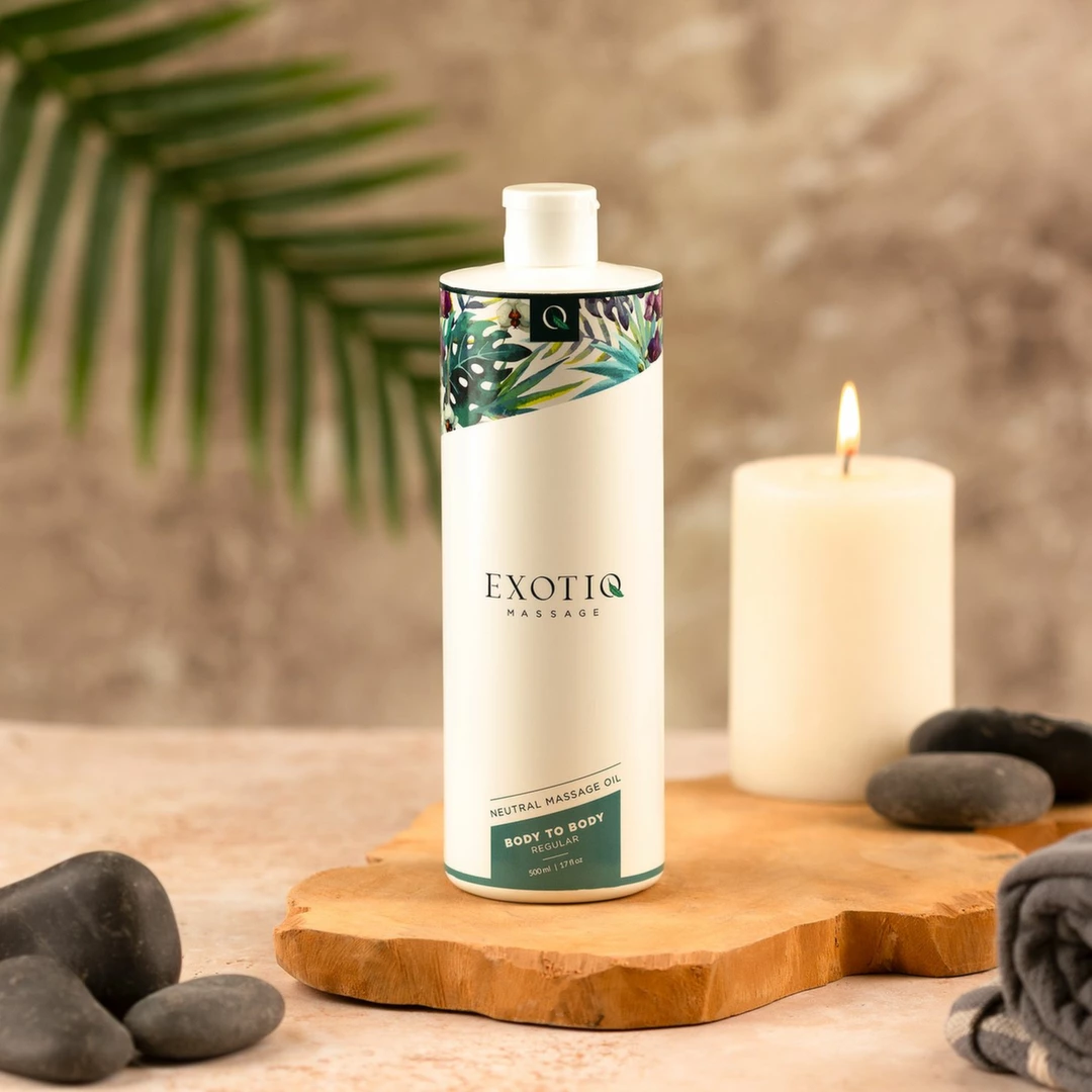 Exotiq Body To Body masažo aliejus su dozatoriumi, 500 ml