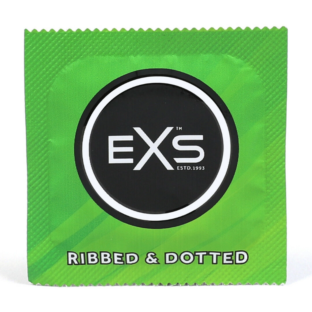 EXS Ribbed & Dotted latekso prezervatyvai, 56 mm, 48 vnt.