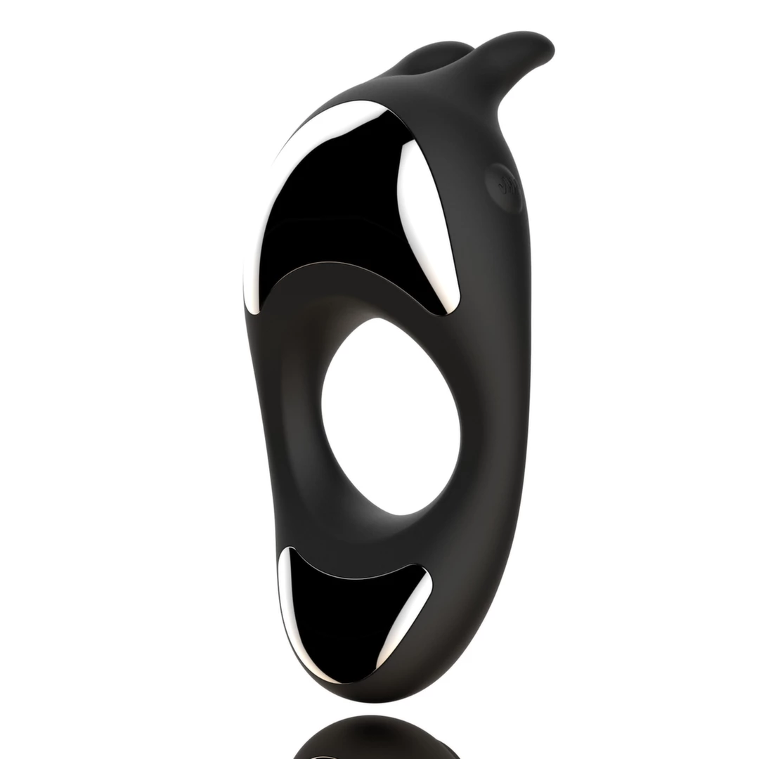 FeelzToys Zeus vibruojantis varpos žiedas su dviem varikliais, juodas