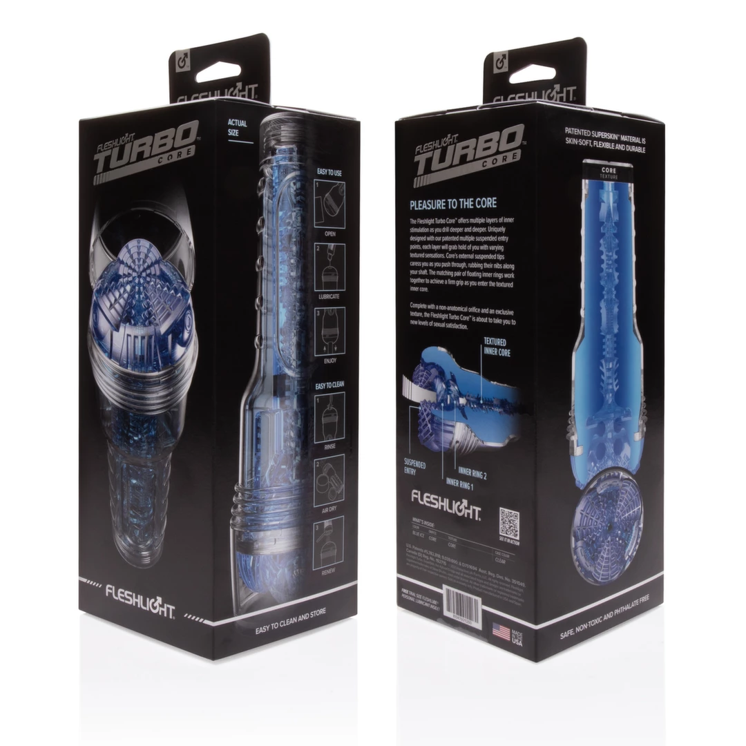 Fleshlight Turbo Core masturbatorius su daugiasluoksne vidine struktūra, skaidrus