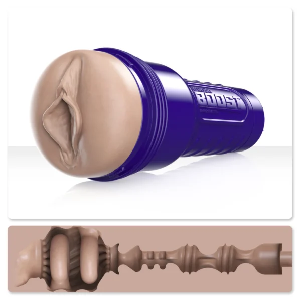 Fleshlight Boost Bang Light masturbatorius su Turbo Tech ir reguliuojamu siurbimu, mėlynas