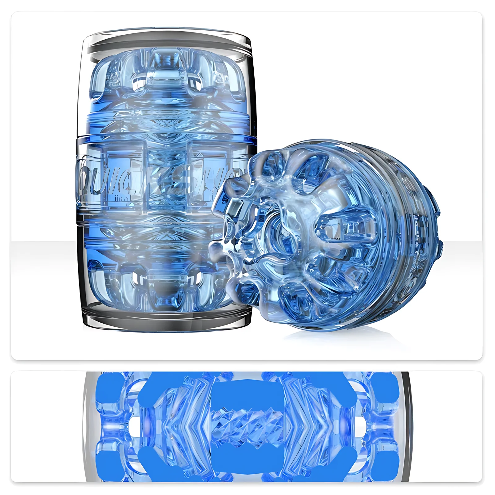 Fleshlight Quickshot Turbo Blue Ice kompaktiškas masturbatorius, skaidrus mėlynas