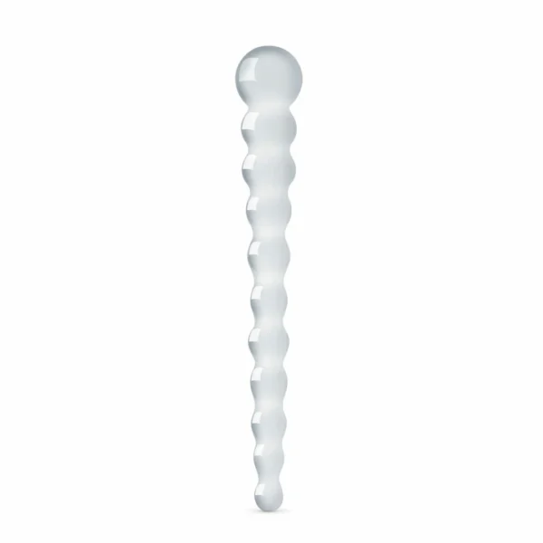 Gildo No. 20 stiklinis dildo su karoliukų faktūra, skaidrus, 18 cm