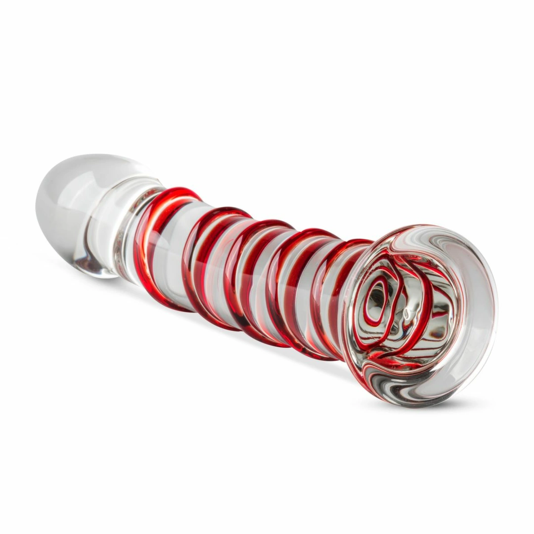 Gildo No. 15 stiklinis dildo su rievelėmis, skaidrus