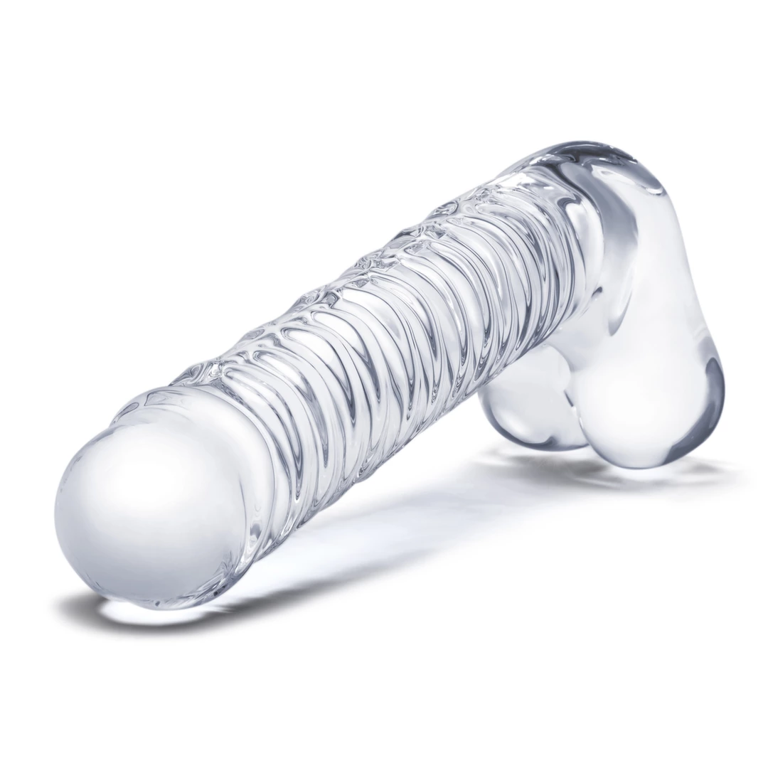 Glas Ribbed stiklinis dildo su rievelėmis, skaidrus, 20 cm
