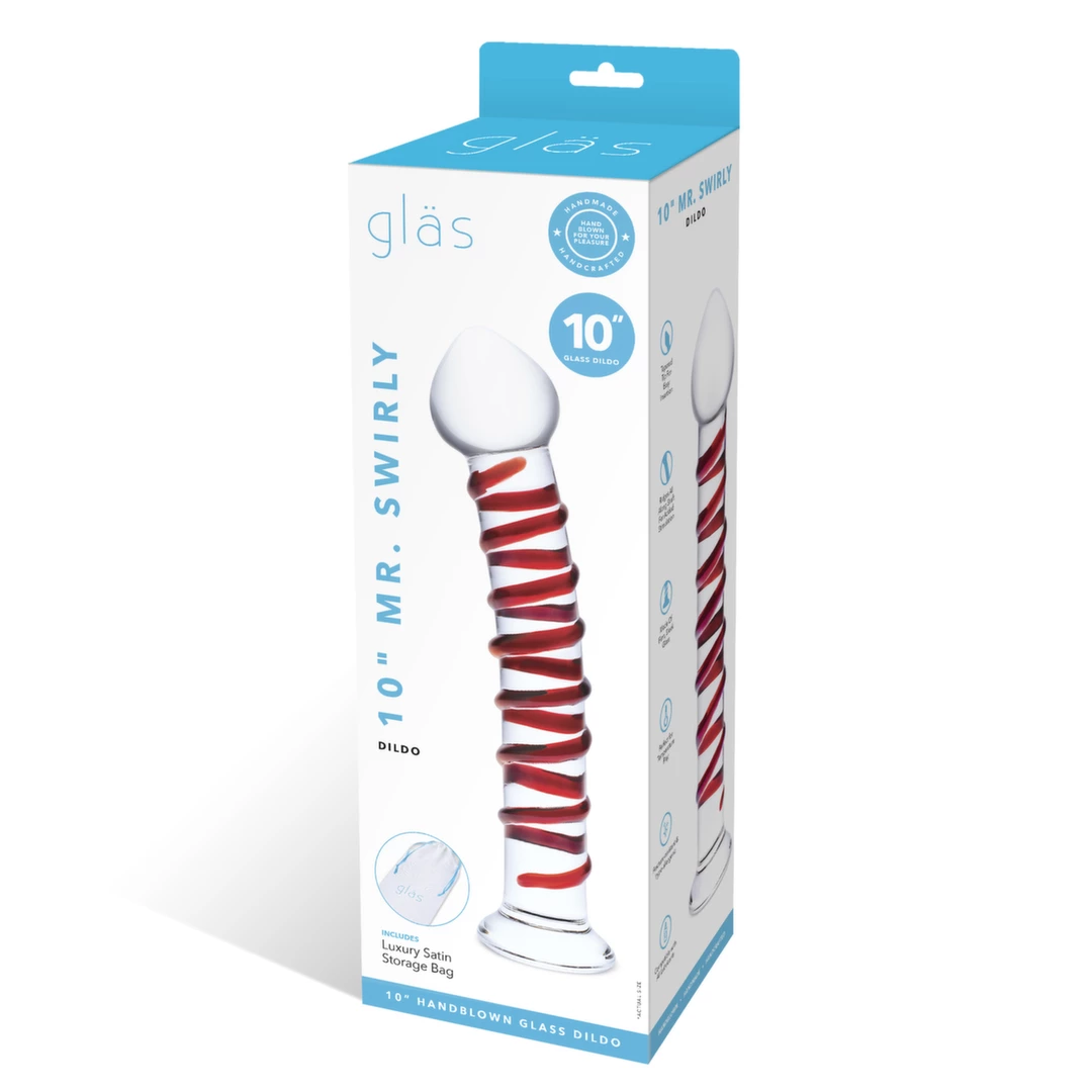 Glas Mr. Swirly stiklinis dildo su spiraliniu reljefu, 25,5 cm