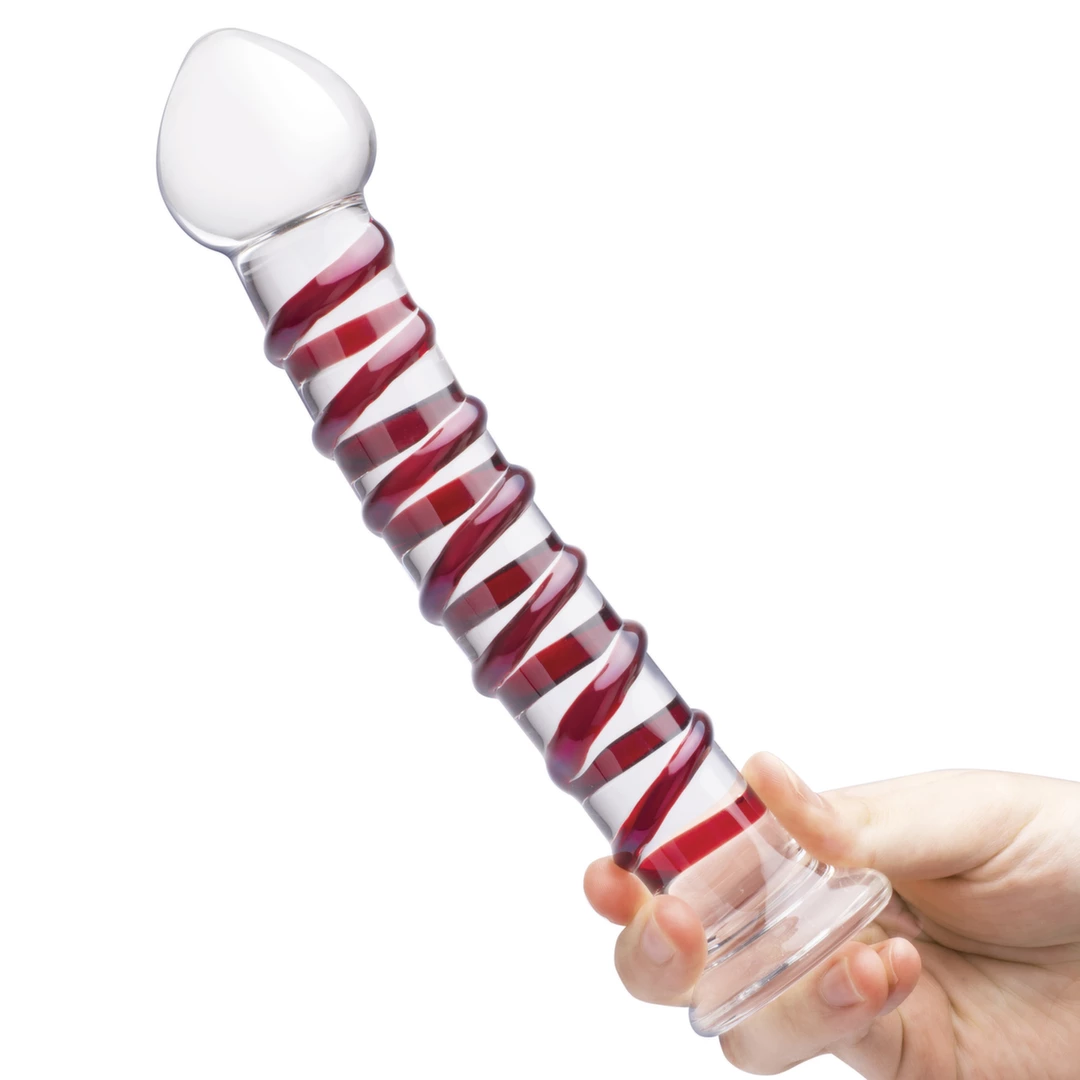 Glas Mr. Swirly stiklinis dildo su spiraliniu reljefu, 25,5 cm