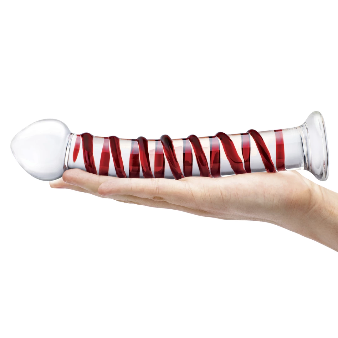 Glas Mr. Swirly stiklinis dildo su spiraliniu reljefu, 25,5 cm