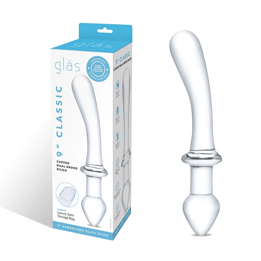 Glas dvipusis stiklinis dildo, skaidrus, 24 cm